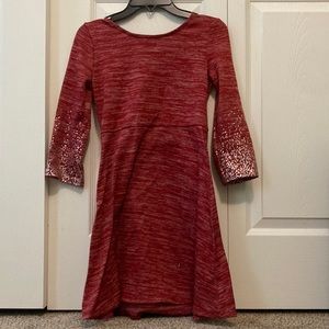Red Girls Dress with Silver Polka-dots on the sleeves